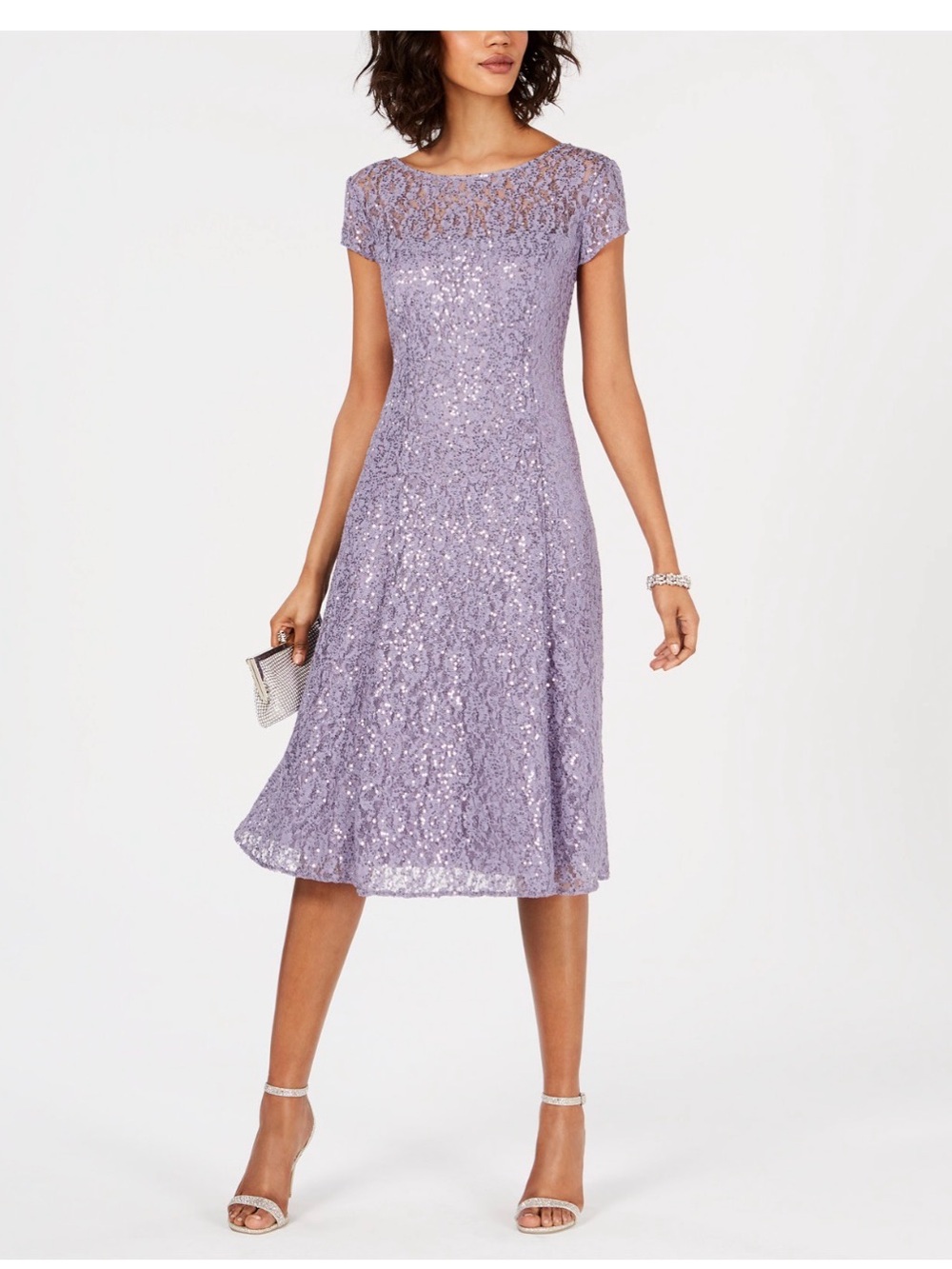SL Fashions Mystic Lilac Sequin Lace Midi Dress